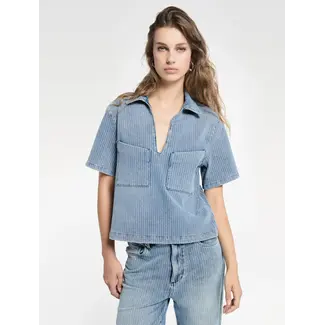 Homage HOMAGE - STRIPED DENIM TOP -  STRIPY BLUE