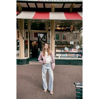 Homage HOMAGE - STRAIGHT JEANS WITH CURVED SEAMS AND STRASS - LIGHT VINTAGE WASH