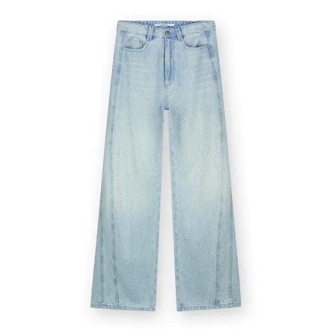 Homage HOMAGE - STRAIGHT JEANS WITH CURVED SEAMS AND STRASS - LIGHT VINTAGE WASH