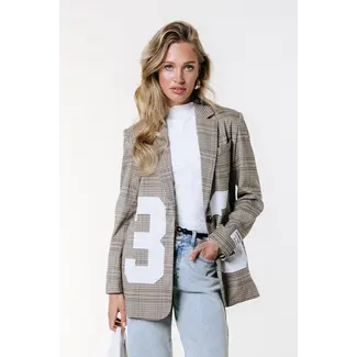 Colourful Rebel COLOURFUL REBEL - PARIS CHECK PATCH BLAZER - MEDIUM BROWN