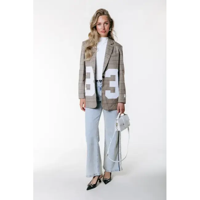 Colourful Rebel COLOURFUL REBEL - PARIS CHECK PATCH BLAZER - MEDIUM BROWN