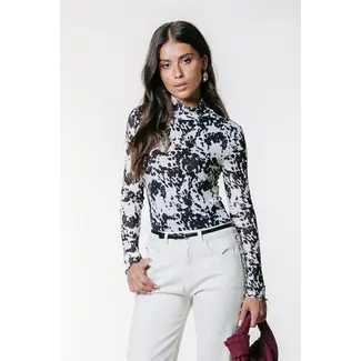 Colourful Rebel COLOURFUL REBEL - NEYO COW MESH TURTLENECK TOP - BEIGE