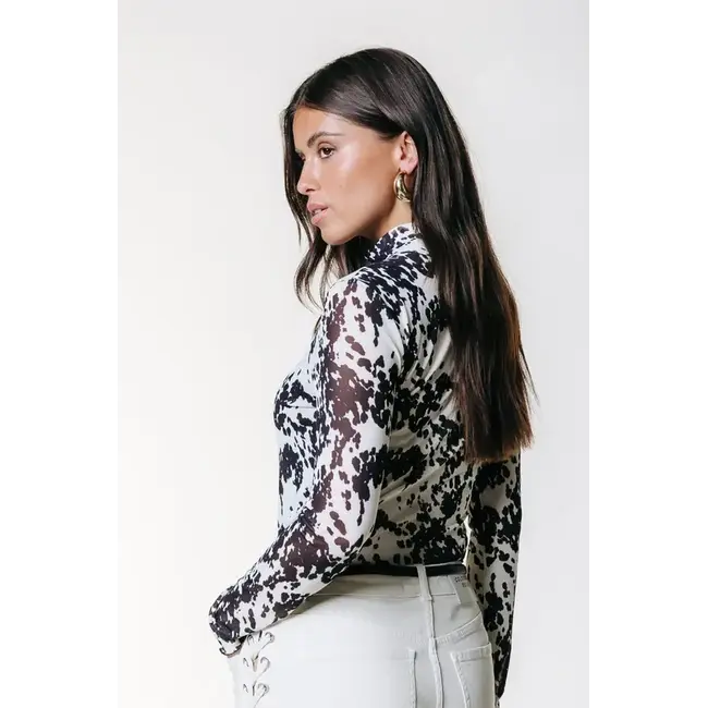 Colourful Rebel COLOURFUL REBEL - NEYO COW MESH TURTLENECK TOP - BEIGE