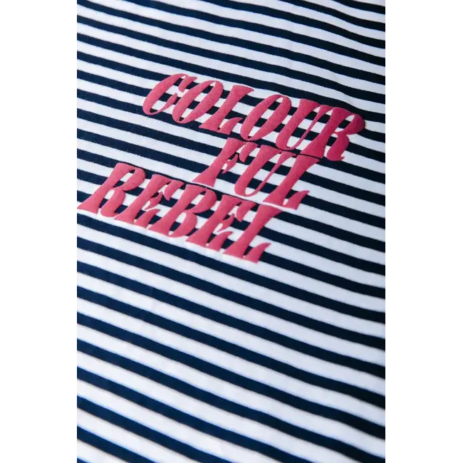 Colourful Rebel COLOURFUL REBEL - STRIPED LOGO LOOSEFIT TEE - DEEP BLUE