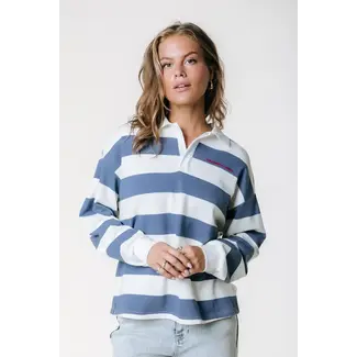 Colourful Rebel COLOURFUL REBEL - SKYLAR STRIPED 33 POLO LONGSLEEVE - MEDIUM BLUE