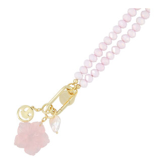 Fushi FUSHI - KETTING FACETGESLEPEN GLAS MET CLIP EN BEDELS - ZACHTROZE