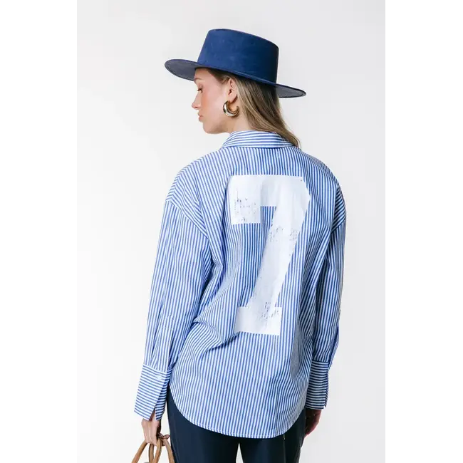 Colourful Rebel COLOURFUL REBEL - TALIA STRIPED BLOUSE - WHITE/BLUE