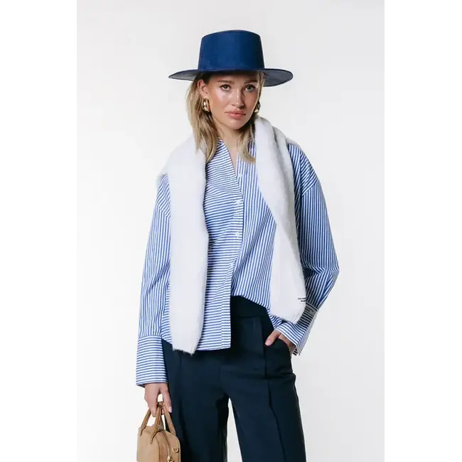 Colourful Rebel COLOURFUL REBEL - TALIA STRIPED BLOUSE - WHITE/BLUE