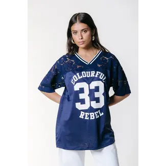 Colourful Rebel COLOURFUL REBEL - TAYLA 33 LACE MESH FOOTBALL TEE - DEEP BLUE