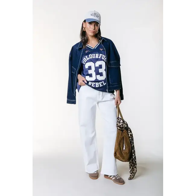 Colourful Rebel COLOURFUL REBEL - TAYLA 33 LACE MESH FOOTBALL TEE - DEEP BLUE