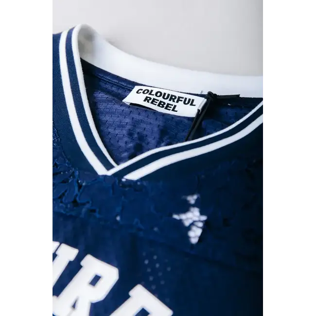 Colourful Rebel COLOURFUL REBEL - TAYLA 33 LACE MESH FOOTBALL TEE - DEEP BLUE