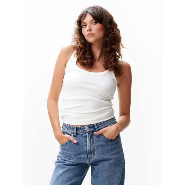 Catwalk Junkie CATWALK JUNKIE - SCOOP NECK RIB SINGLET - OFF WHITE