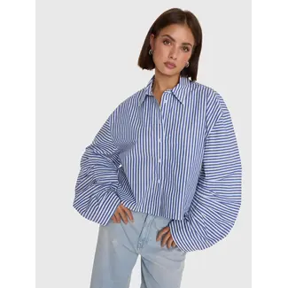 Alix The Label ALIX THE LABEL - LADIES WOVEN FANCY STRIPED BLOUSE - ROYAL BLUE