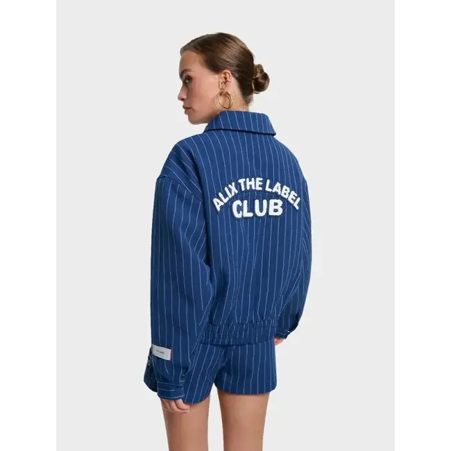 Alix The Label ALIX THE LABEL - LADIES WOVEN CLEAN STRIPED BOMBER - NIGHT BLUE