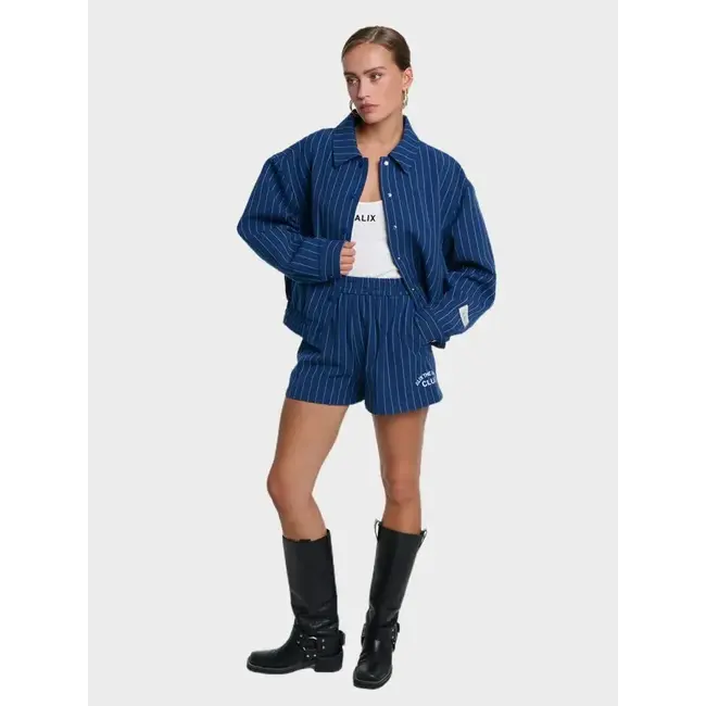 Alix The Label ALIX THE LABEL - LADIES WOVEN CLEAN STRIPED BOMBER - NIGHT BLUE