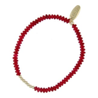 Fushi FUSHI - ARMBAND 2x4mm HALFEDELSTEEN JADE EN GOUDEN SCHIJFJES - BORDEAUX