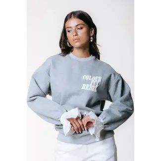 Colourful Rebel COLOURFUL REBEL - POPLIN CUFF DROPPED SHOULDER SWEAT - LIGHT GREY MELANGE