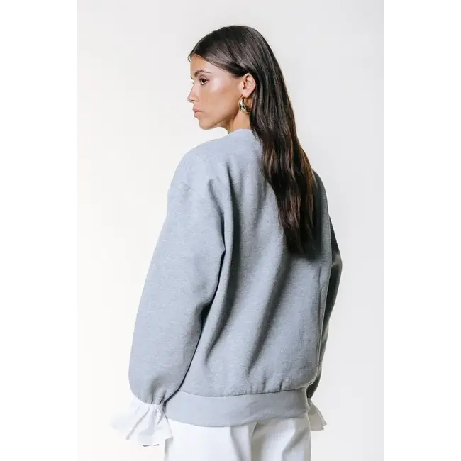 Colourful Rebel COLOURFUL REBEL - POPLIN CUFF DROPPED SHOULDER SWEAT - LIGHT GREY MELANGE