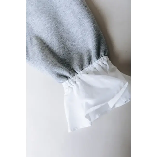 Colourful Rebel COLOURFUL REBEL - POPLIN CUFF DROPPED SHOULDER SWEAT - LIGHT GREY MELANGE