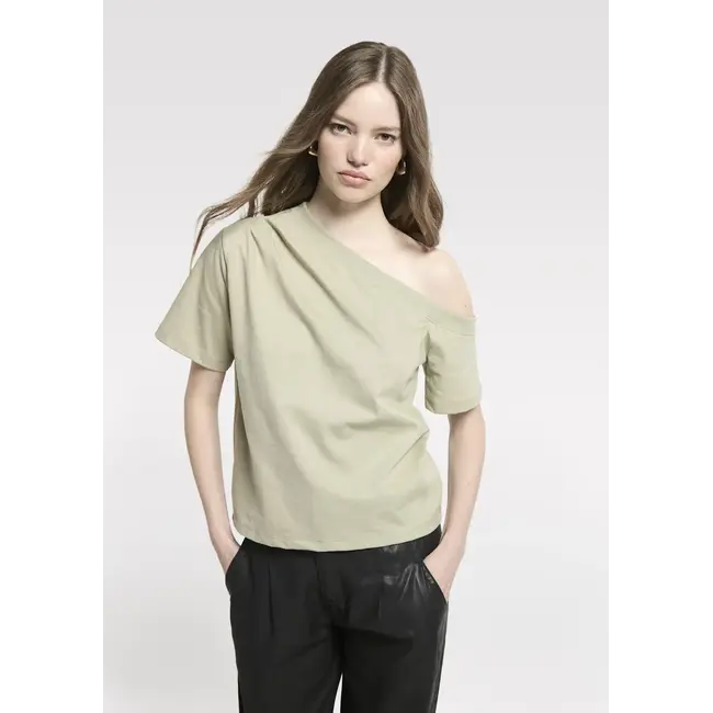 Homage HOMAGE - OFFSHOULDER TOP WITH PLEATS - PISTACHIO