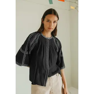 Indi&Cold INDI & COLD - BELL SLEEVE BLOUSE - BLACK