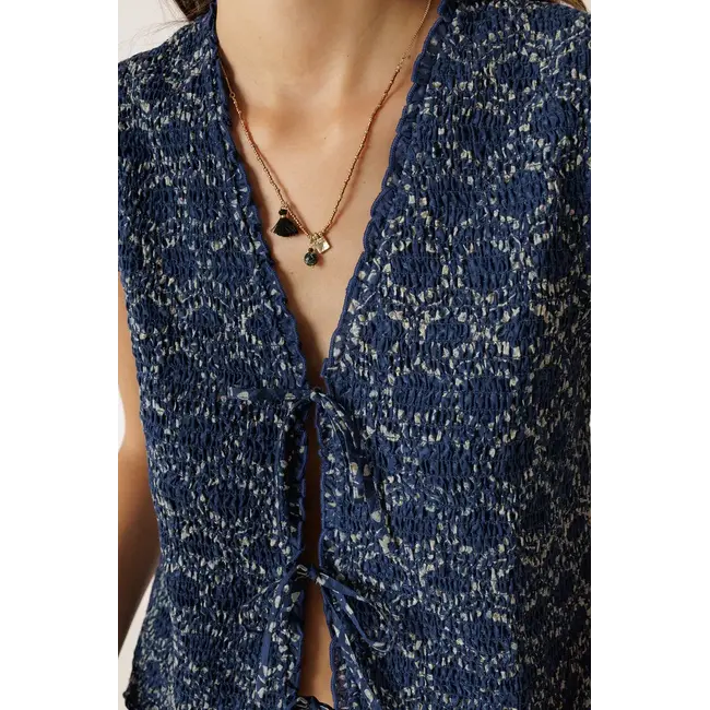 Indi&Cold INDI & COLD - ELASTIC VEST WITH TIE - INDIGO