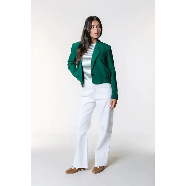 COLOURFUL REBEL - ZOE GATHERED BOTTOM BLAZER - GREEN
