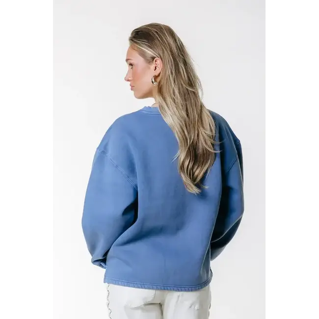 Colourful Rebel COLOURFUL REBEL - CR 33 WASHED BASEBALL SWEAT - MEDIUM BLUE