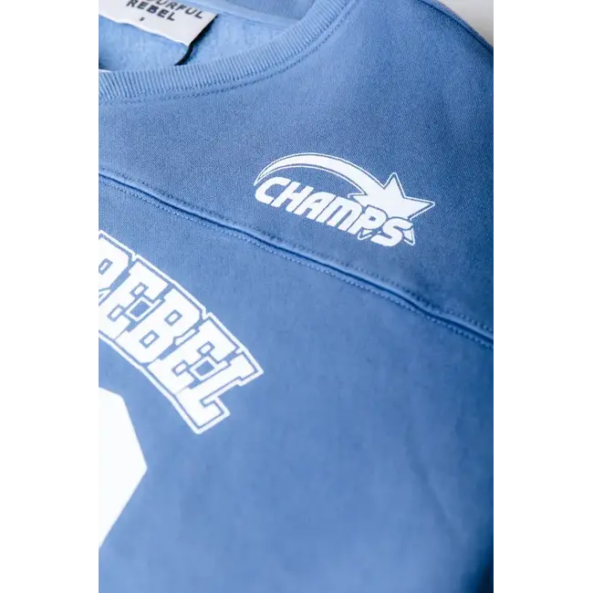 Colourful Rebel COLOURFUL REBEL - CR 33 WASHED BASEBALL SWEAT - MEDIUM BLUE