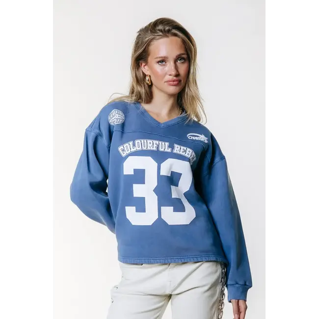Colourful Rebel COLOURFUL REBEL - CR 33 WASHED BASEBALL SWEAT - MEDIUM BLUE