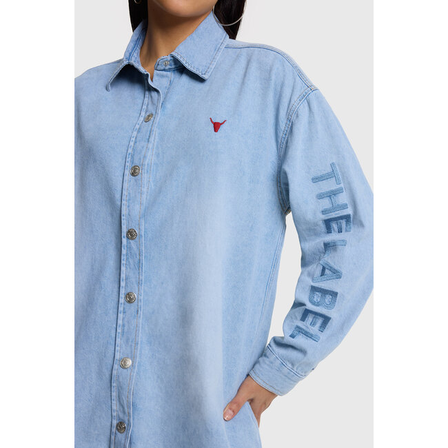 Alix The Label ALIX THE LABEL - LADIES WOVEN FLOWY DENIM OVERSIZED BLOUSE - LIGHT BLUE DENIM