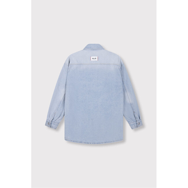 Alix The Label ALIX THE LABEL - LADIES WOVEN FLOWY DENIM OVERSIZED BLOUSE - LIGHT BLUE DENIM