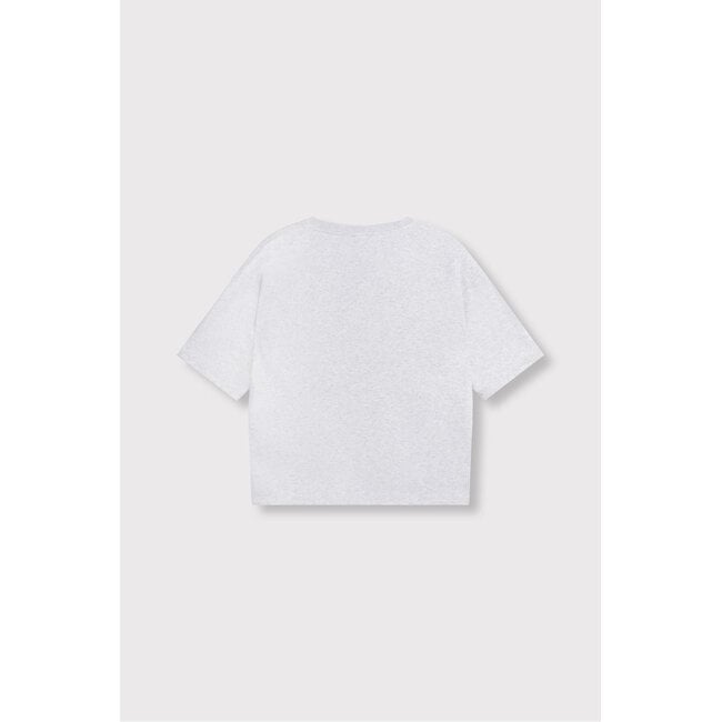 Alix The Label ALIX THE LABEL - LADIES KNITTED V-NECK SHORTSLEEVE SWEATER - SUPER LIGHT GREY MELANGE