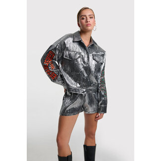 Alix The Label ALIX THE LABEL - LADIES WOVEN SILVER ARTWORK JACKET - SILVER