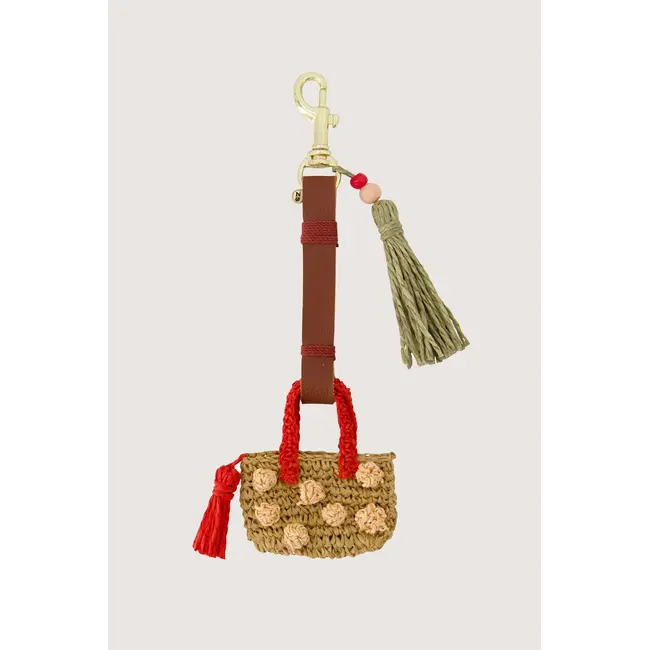 Zusss ZUSSS - SLEUTEL/TAS HANGER MET GEHAAKT TASJE - ASH RED