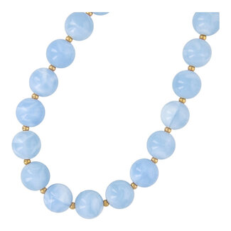 Fushi FUSHI - KETTING RESIN BOLLEN MET GOUDEN KRAALTJES LICHTBLAUW