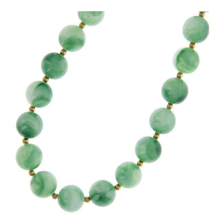 Fushi FUSHI - KETTING RESIN BOLLEN MET GOUDEN KRAALTJES DONKERGROEN