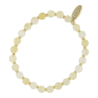 Fushi FUSHI - ARMBAND MET HALFEDELSTEEN YELLOW JADE FACET 6MM MET 2MM GOUDEN SCHIJFJES