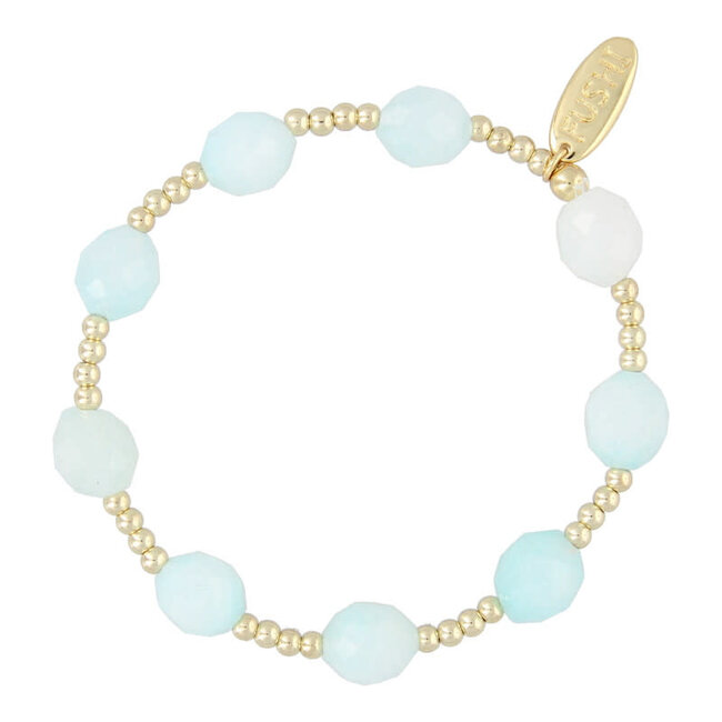 Fushi FUSHI - ARMBAND HALFEDELSTEEN JADE LICHTBLAUW EN 3MM GOUD