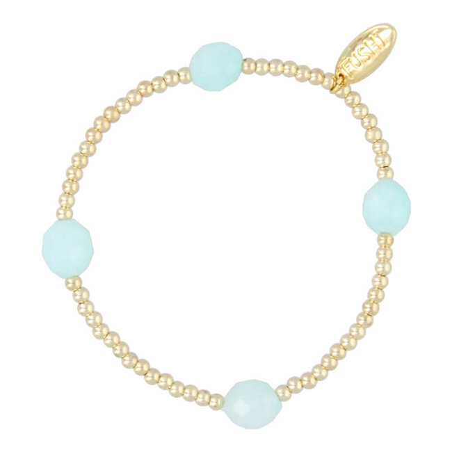 Fushi FUSHI - ARMBAND  4x HALFEDELSTEEN JADE LICHTBLAUW EN 3MM GOUD
