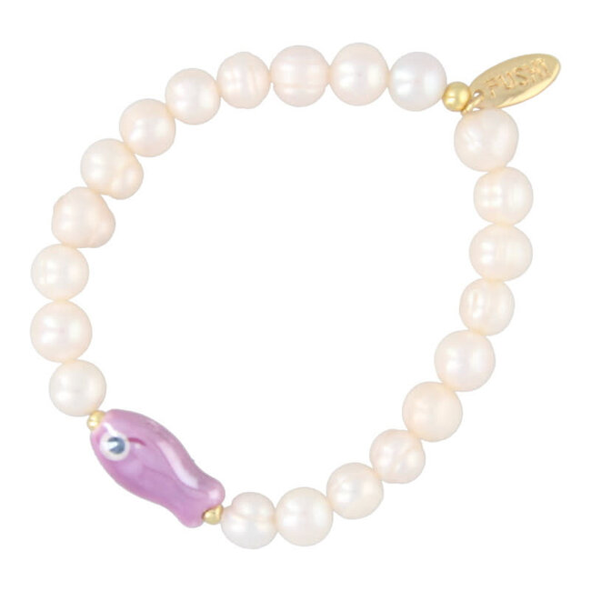 Fushi FUSHI - ARMBAND ZOETWATERPARELS MET KERAMIEKEN VIS PAARS