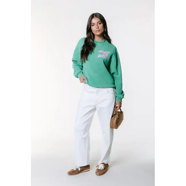 Colourful Rebel COLOURFUL REBEL - LOGO ACID WASH SWEAT - OFF GREEN