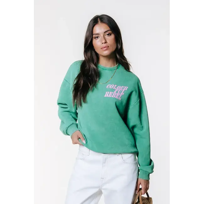 Colourful Rebel COLOURFUL REBEL - LOGO ACID WASH SWEAT - OFF GREEN