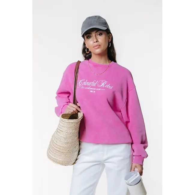 Colourful Rebel COLOURFUL REBEL - ATHLETIC CLUB ACID WASH DROPPED SHOULDER SWEAT - OLD PINK