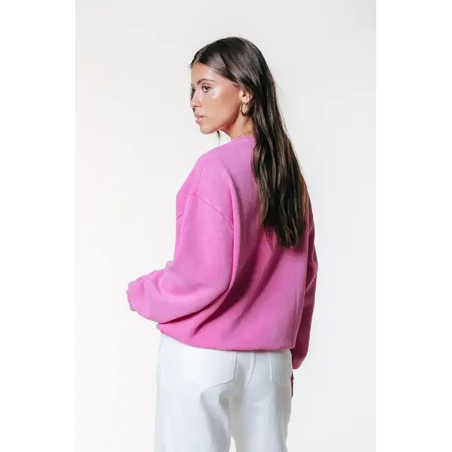 Colourful Rebel COLOURFUL REBEL - ATHLETIC CLUB ACID WASH DROPPED SHOULDER SWEAT - OLD PINK