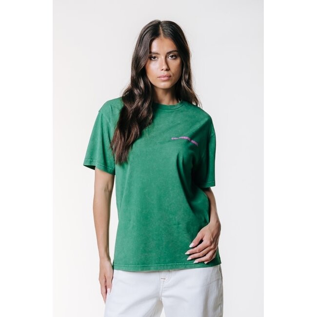 Colourful Rebel COLOURFUL REBEL - ACID WASH LOOSEFIT TEE - OFF GREEN