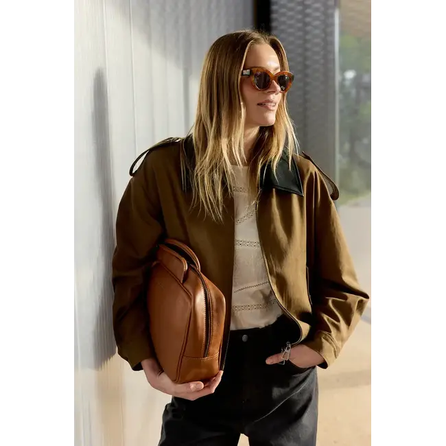 Indi&Cold INDI & COLD - LYOCELL BOMBER JACKET - TABACO