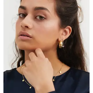 Anna + Nina ANNA + NINA - FLOWER GARLAND STAMPED HOOP EARRINGS