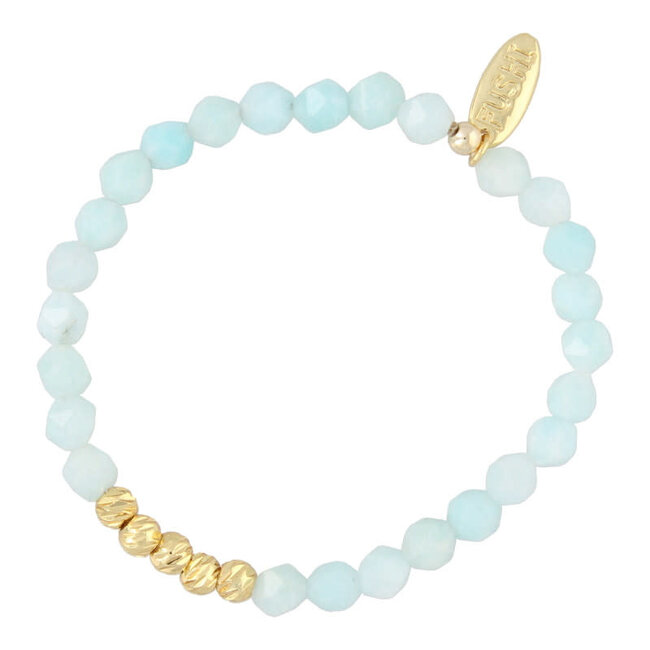 Fushi FUSHI - ARMBAND 6MM HALFEDELSTEEN AMAZONITE EN GOUDEN BALLETJES