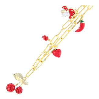 Fushi FUSHI - KETTING METAAL SCHAKEL  BEDEL MET RODE BEDELS